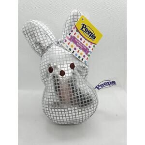 Peeps Silver Disco Bunny Plush Sparkle Easter Basket Stuffer Bag Clip 6" New